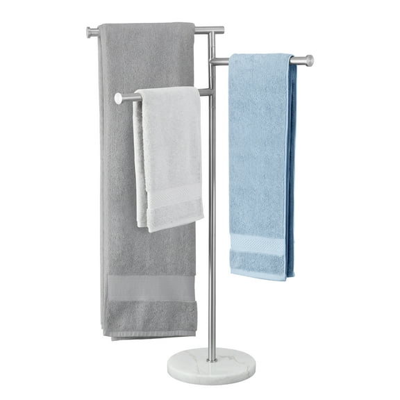 KES Freestanding Towel Rack for Bathroom, 40-Inch Swivel Arms Standing 3 Bath Towel Racks with Weighted Marble Base, SUS304 Stainless Steel Brushed, WMBTR004BS