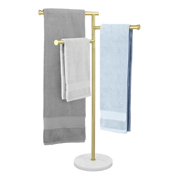 KES Freestanding Towel Rack for Bathroom, Swivel Arms 40-Inch Free Standing 3 Bath Gold Floor Standing Towel Racks with Weighted Marble Base, SUS304 Stainless Steel, WMBTR004BZ