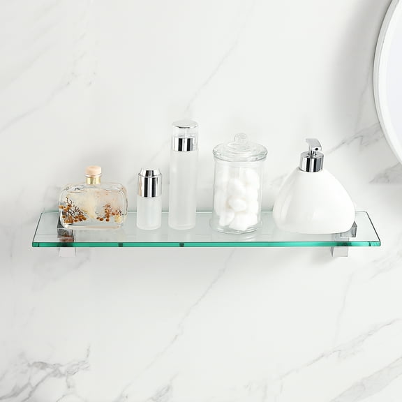 KES Glass Shelf 1-Tier Modern Floating Shelves Polished Chrome Wall Mount, 1 Shelf