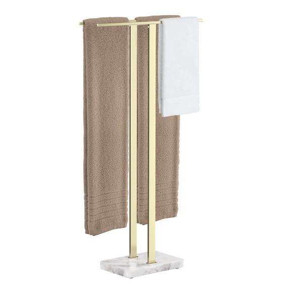 KES Gold Free Standing Towel Rack with Marble Base, 37" H (Equal Height) Bathroom Standing Towel Racks Stand Fits Large Bath Towel, 18/8 Stainless Steel Brushed Brass