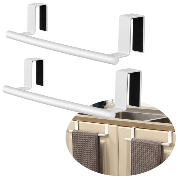 KES Over Cabinet Door Towel Bar Fit 1" Thick (2 Pack), Kitchen Towel Holder, Kitchen Towel Rack, Cabinet Towel Holder White