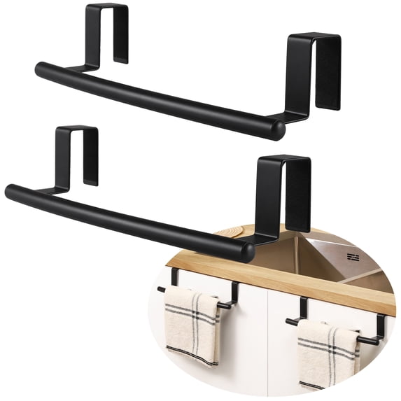 KES Over Cabinet Towel Bar Kitchen, Over The Door Towel Rack Kitchen Towel Holder Matte Black 2 Pack, WMKTH1000BKP2