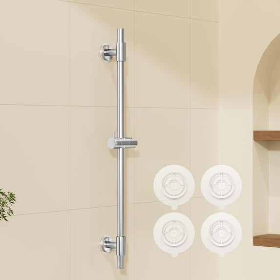 KES Self Adhesive Shower Slide Bar 30 Inch with Adjustable Shower Head Holder, 18/8 Stainless Steel No Drill Mounted Shower Bar Brushed