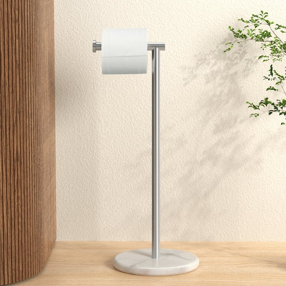 KES Free Standing Toilet Paper Holder Brushed SUS304 Stainless Steel Freestanding Toilet Tissue Holder with Heavy Marble Base
