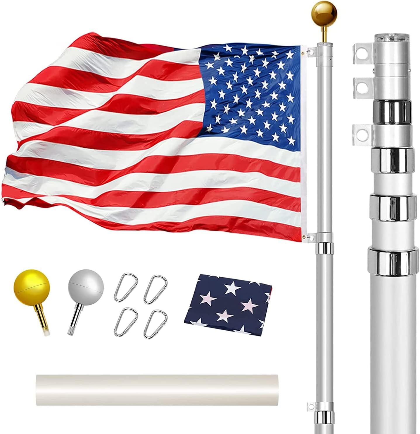 KESHENGDA 20FT Telescoping Flag Pole Kit, Heavy Duty 16 Gauge Aluminum Outdoor In Ground Flag