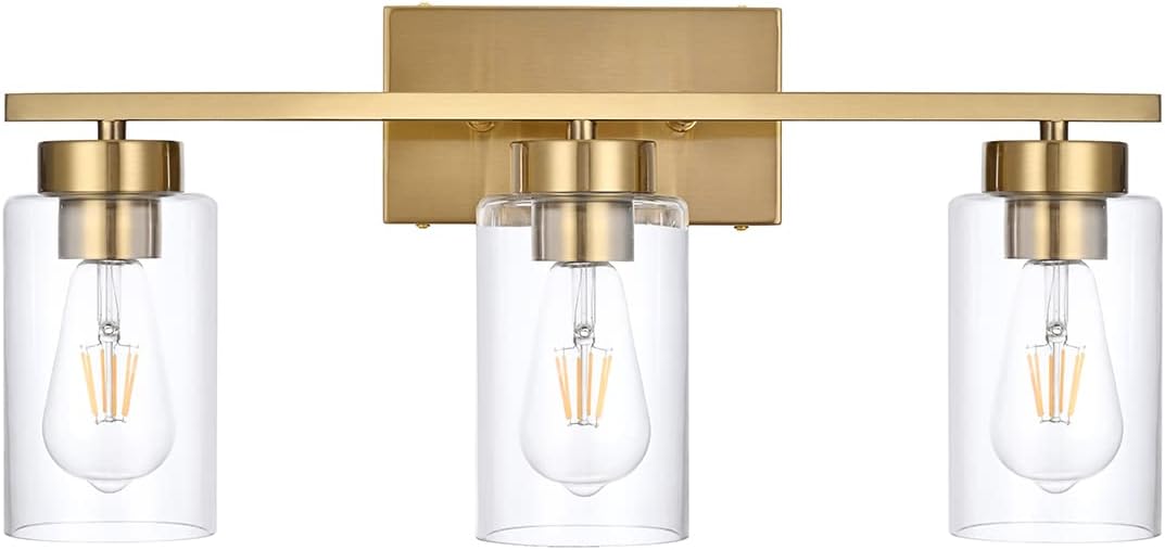 Keshengda 3 Light Bathroom Vanity Light Fixtures Brushed Brass Modern Wall Lights With Clear