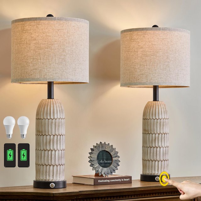 KESHENGDA 3Way Dimmable Touch Control Table Lamp Set of 2 with Dual