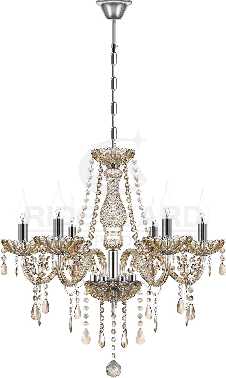 KESHENGDA 6Lights Cognac Crystal Candle Style Chandelier Ceiling