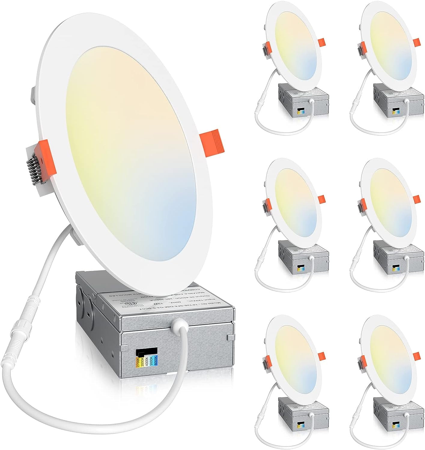 KESHENGDA 6 Pack 6 Inch 5CCT UltraThin LED Recessed Ceiling Light with Junction Box, 2700K