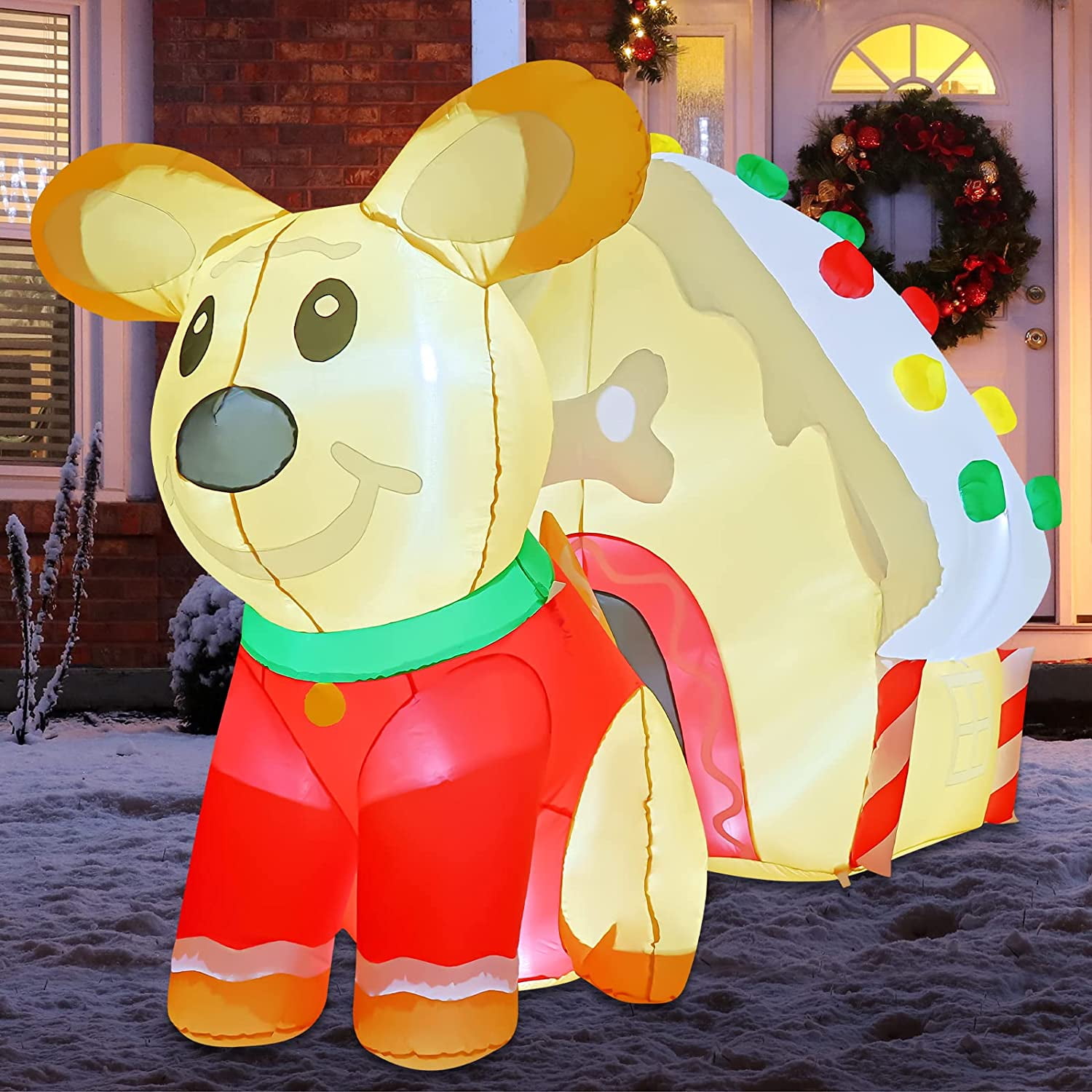 KESHENGDA 8.4ft Long Christmas Inflatables Outdoor Decorations, Blow Up Dog with Kennel