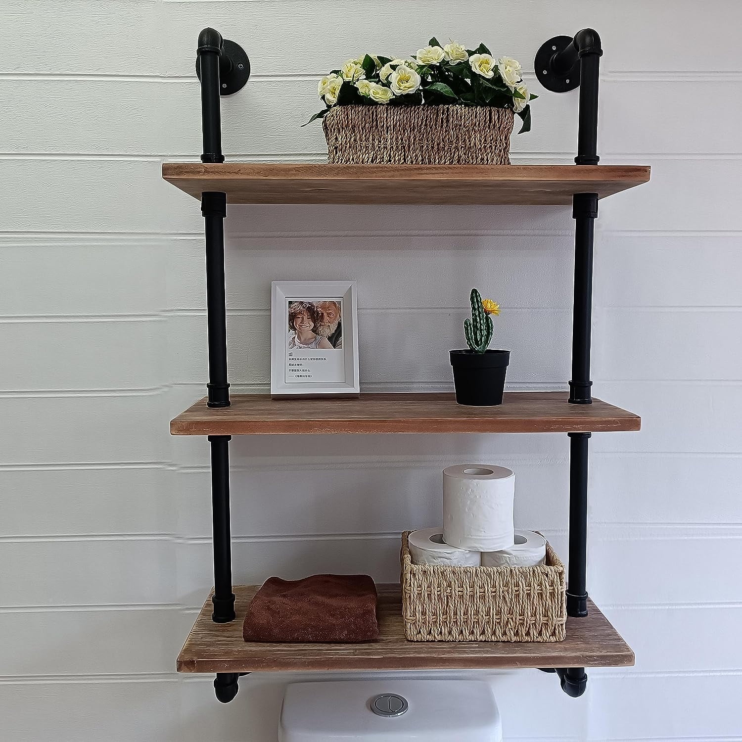 KESHENGDA Bathroom Shelves Over Toilet Industrial Pipe Shelving with