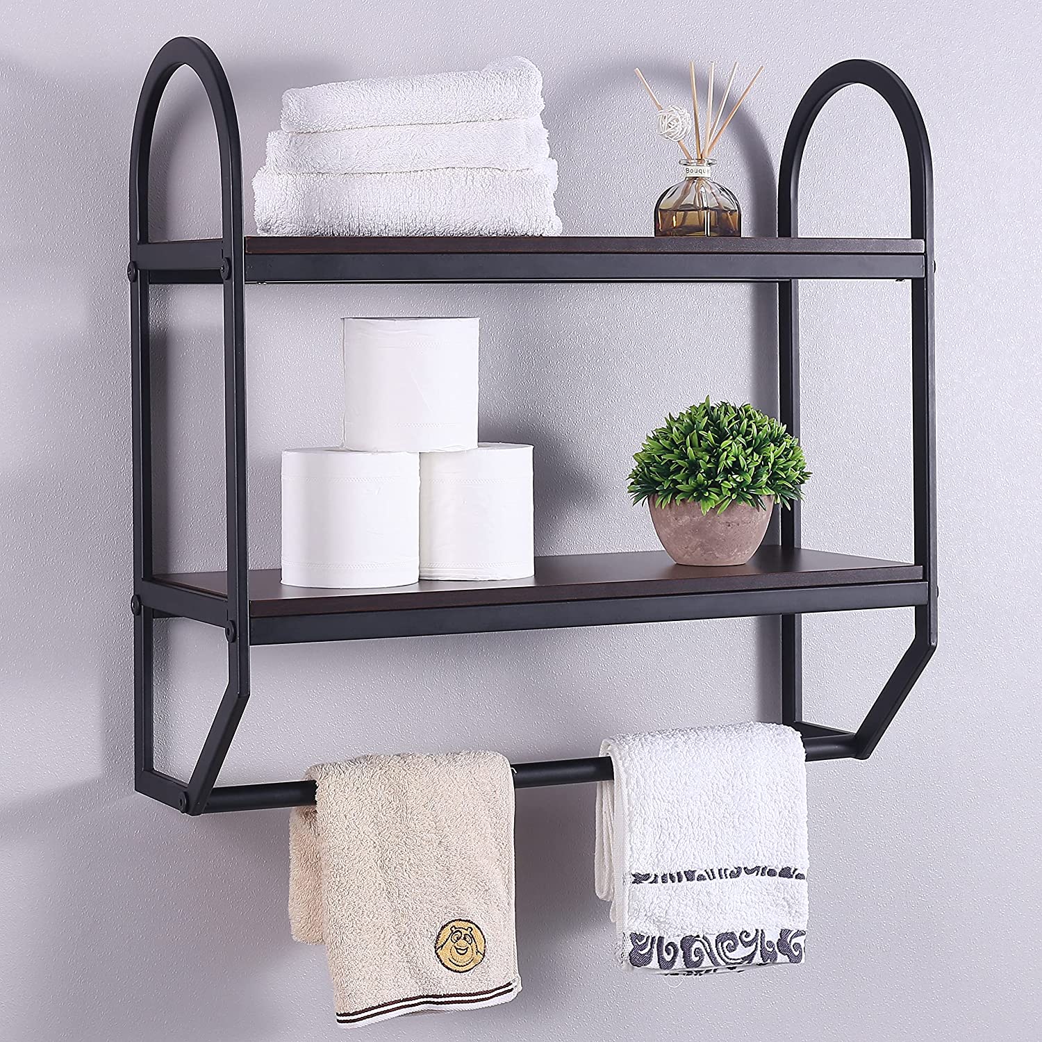 KESHENGDA Bathroom Towel Rack,2 Tier with Towel Bar Wall Shelf,Rustic