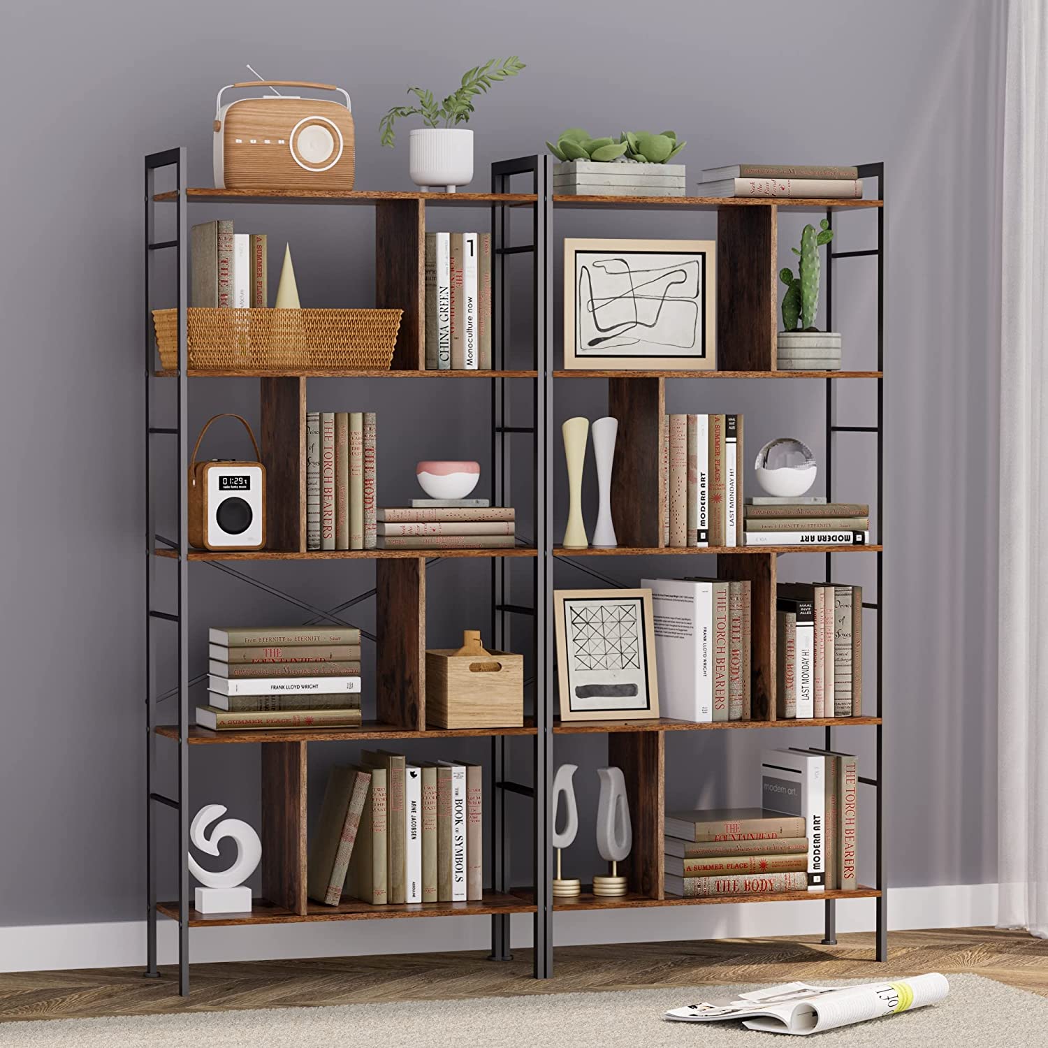 KESHENGDA Bookshelf 5 Tier Bookcase Tall Ladder Book Shelf Organizer