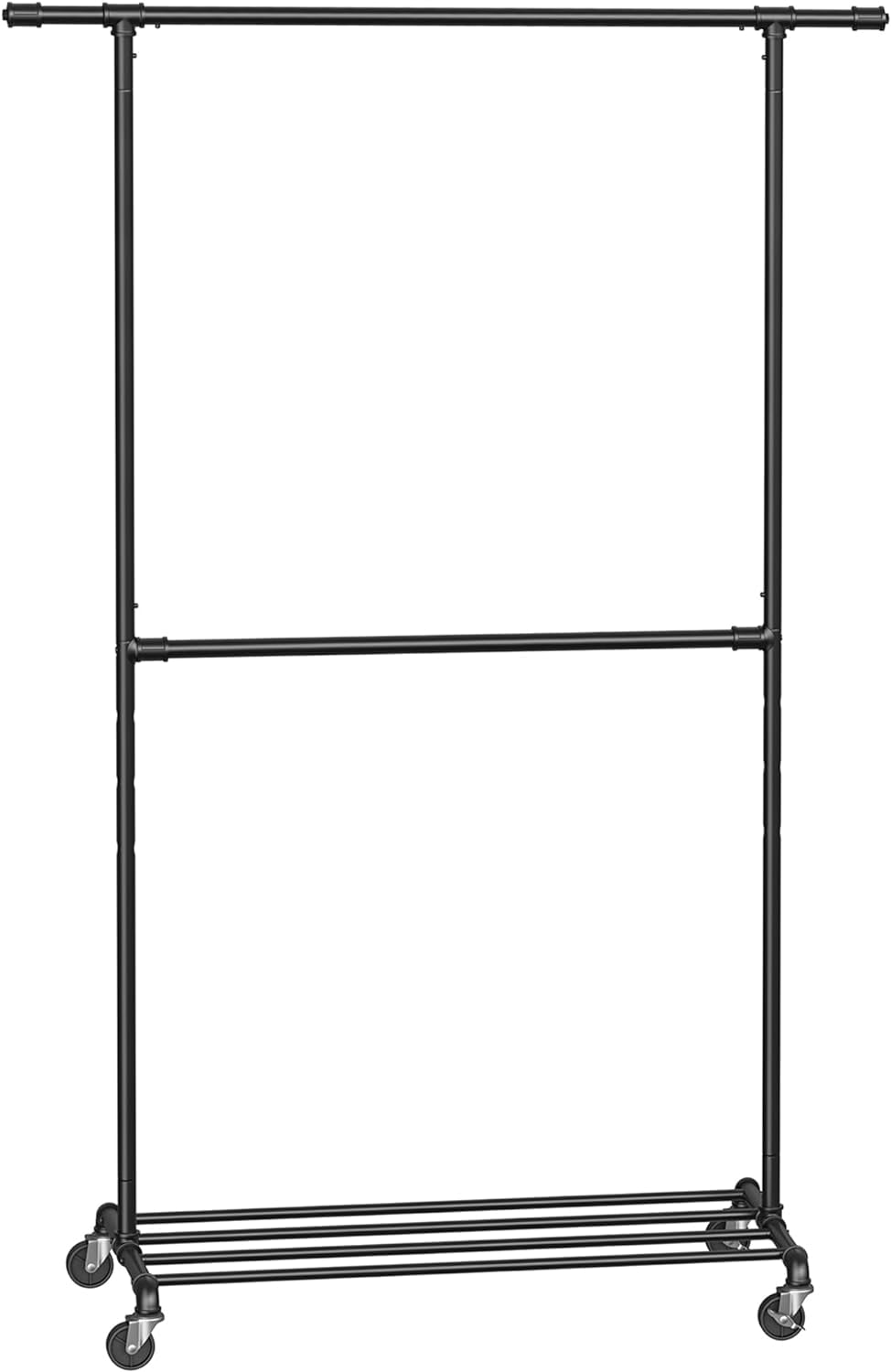 KESHENGDA Clothes Rack, Industrial Double Rod Metal Clothing Rack for
