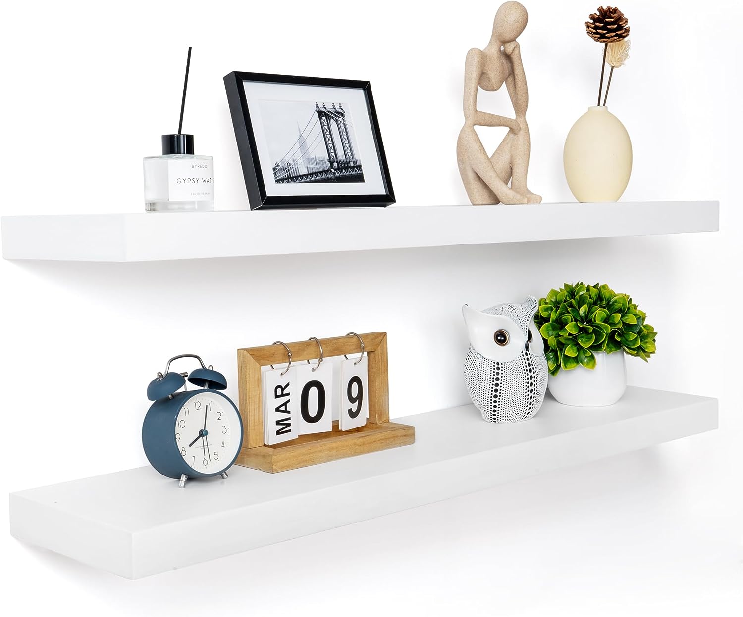 KESHENGDA Floating Shelves 36 Inch Long, Rustic White Wood Shelves 8