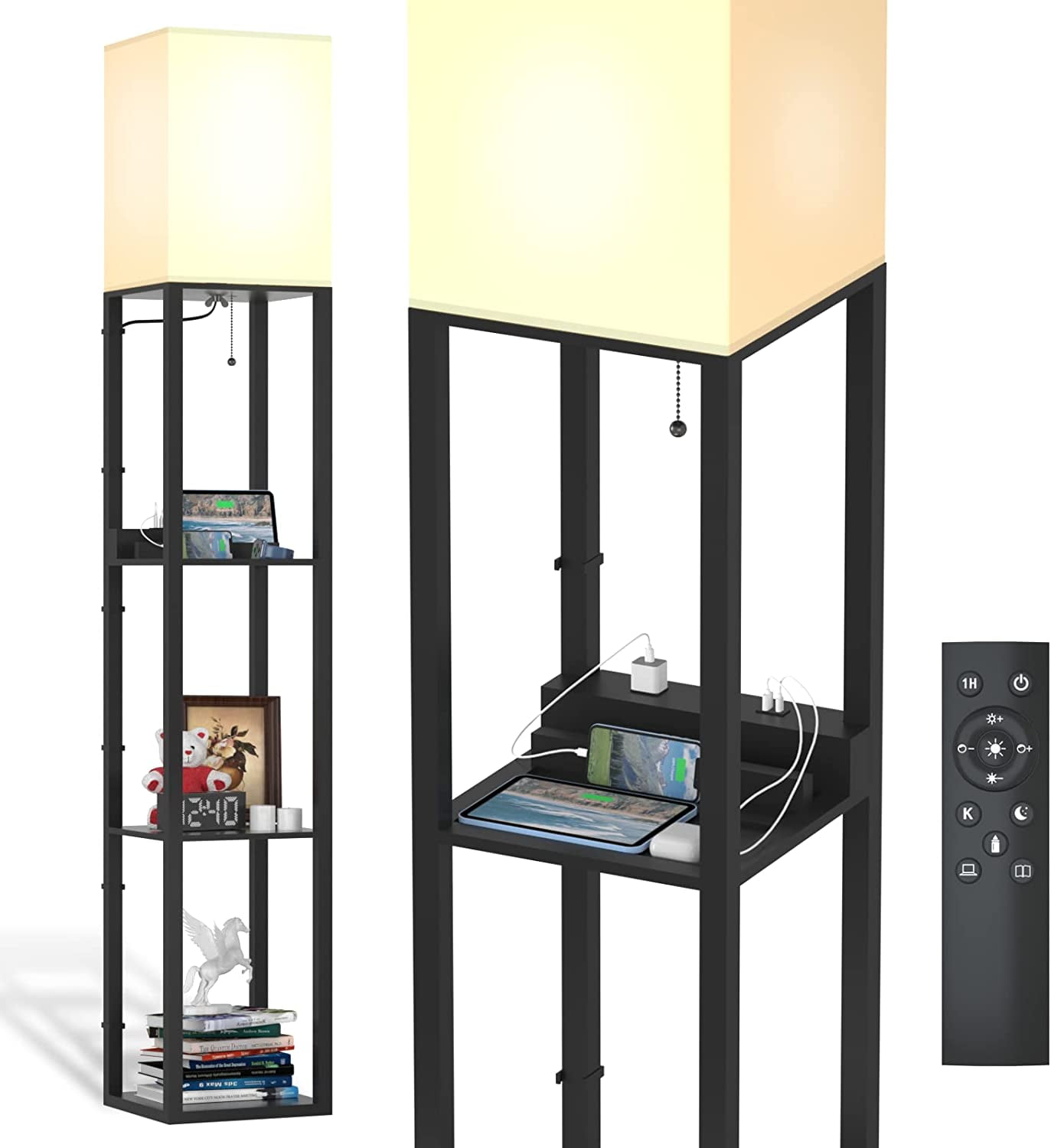 KESHENGDA Floor lamp with Shelves, Shelf Floor Lamp with Remote Control