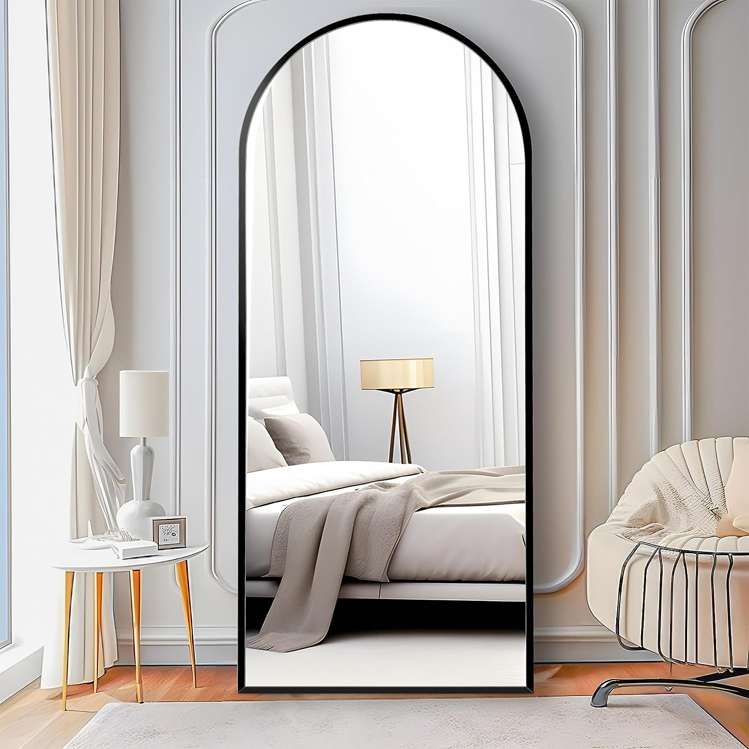 KESHENGDA Full Length Mirror, 64" x 21" Arched Mirror Full Length Black