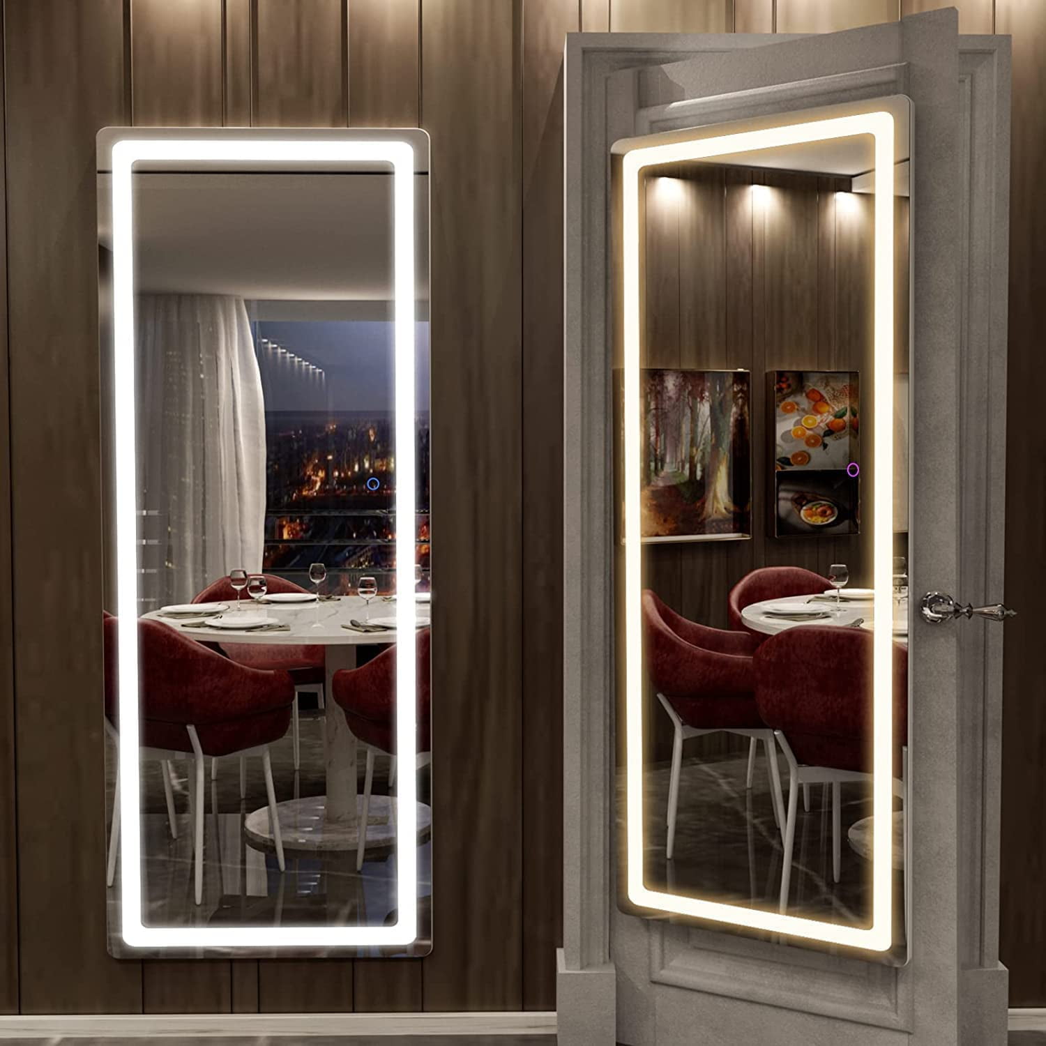 KESHENGDA FullLength Mirror with Lights, 40"x18" LED Lighted Wall Mounted Mirror, Over The Door