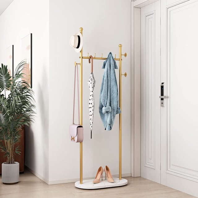 KESHENGDA Gold Clothing Racks with Marble Base Modern Gold Coat Racks