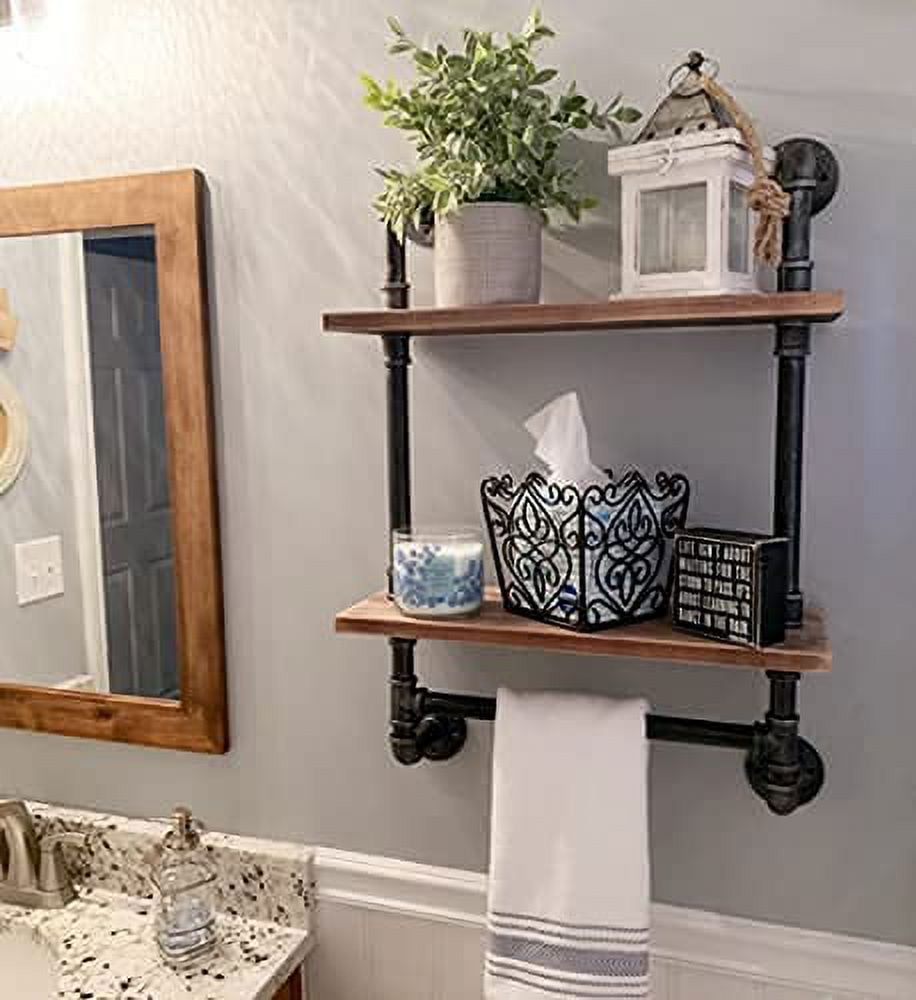 KESHENGDA Industrial Bathroom Shelf Rustic Pipe Wall Shelves with Towel