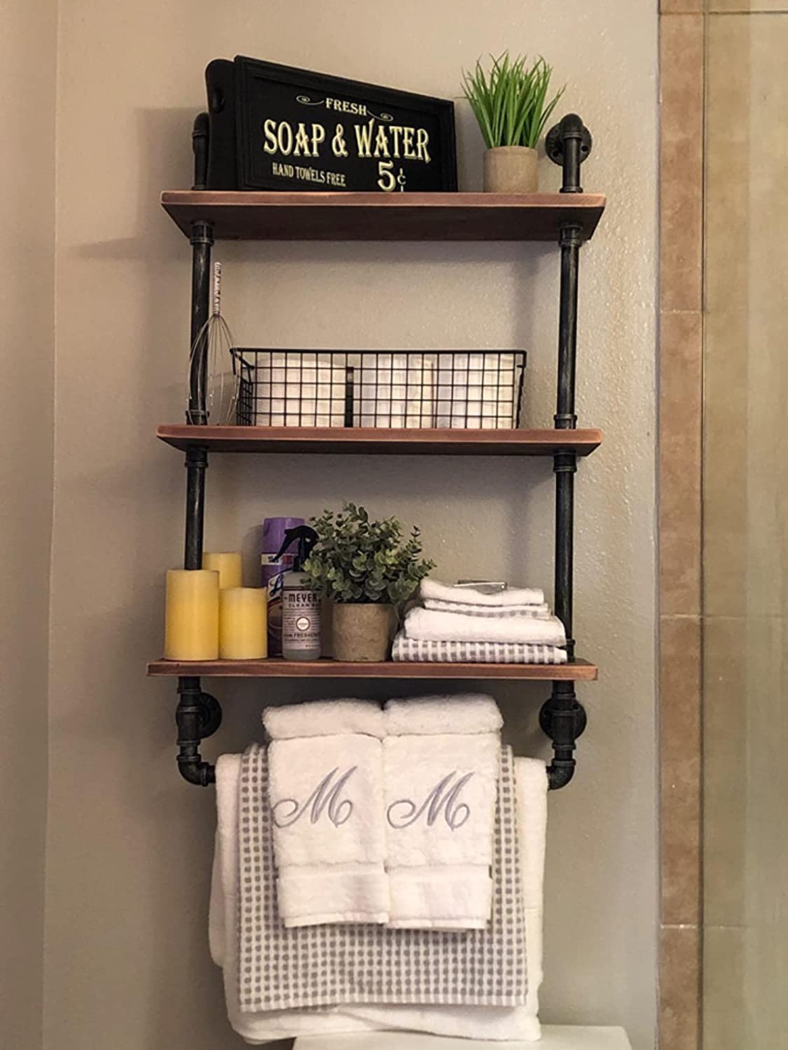 KESHENGDA Industrial Bathroom Shelves Wall Mounted 3 Tier,Rustic Pipe