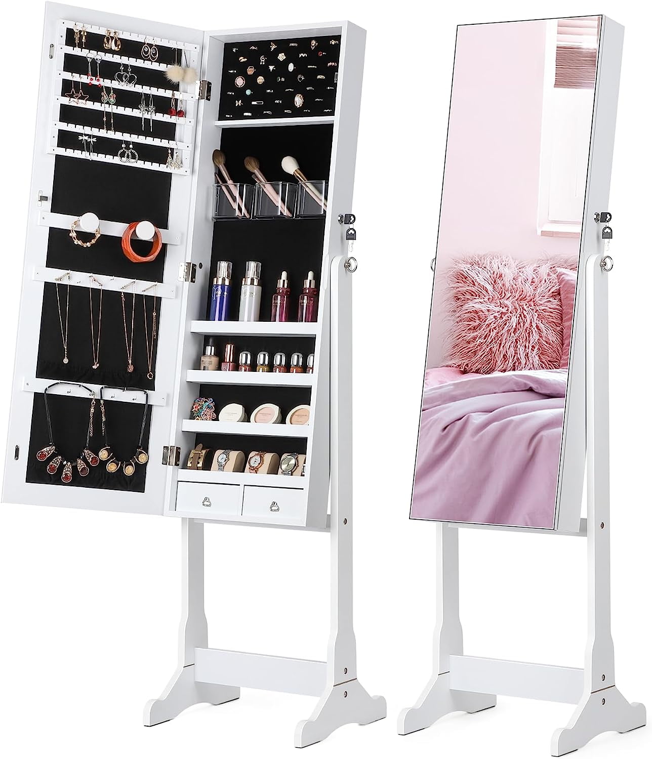 KESHENGDA Jewelry with FullLength Mirror, Standing Lockable