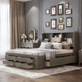 KESHENGDA King Size Platform Bed with Storage Drawers and Bookcase