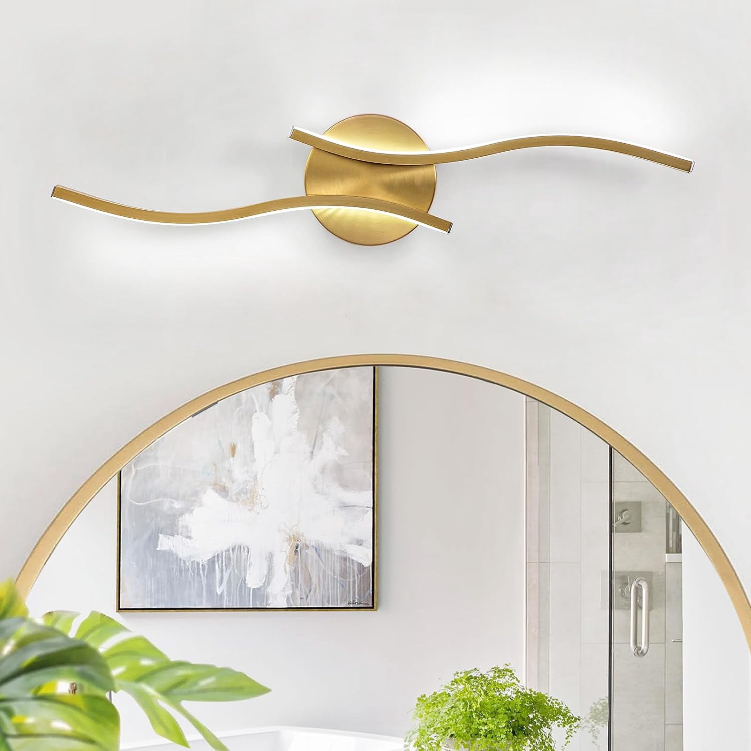 KESHENGDA Modern Gold Bathroom Light Fixtures, 24inch Curved Design
