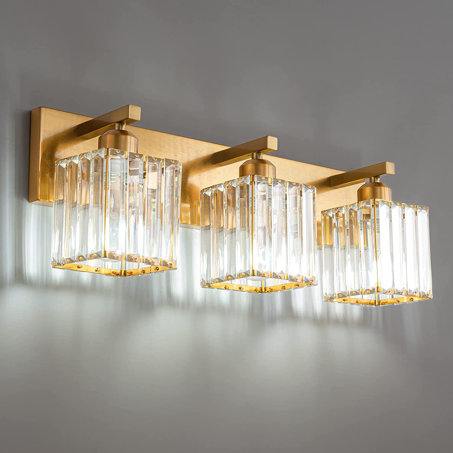 KESHENGDA Modern Gold Crystal Bathroom Vanity Light 3Lights Modern