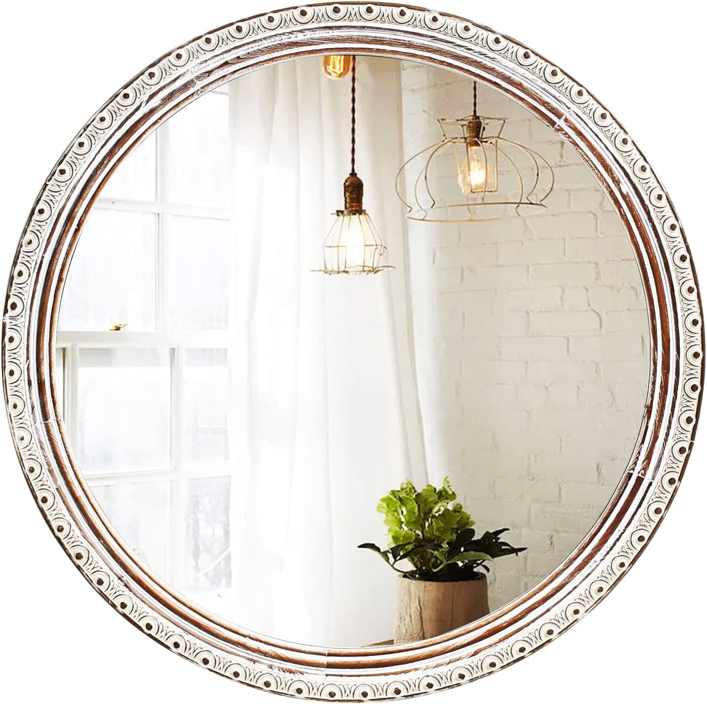 KESHENGDA Round Mirror 24 Inches, Farmhouse Wood Circle Mirror,Wall