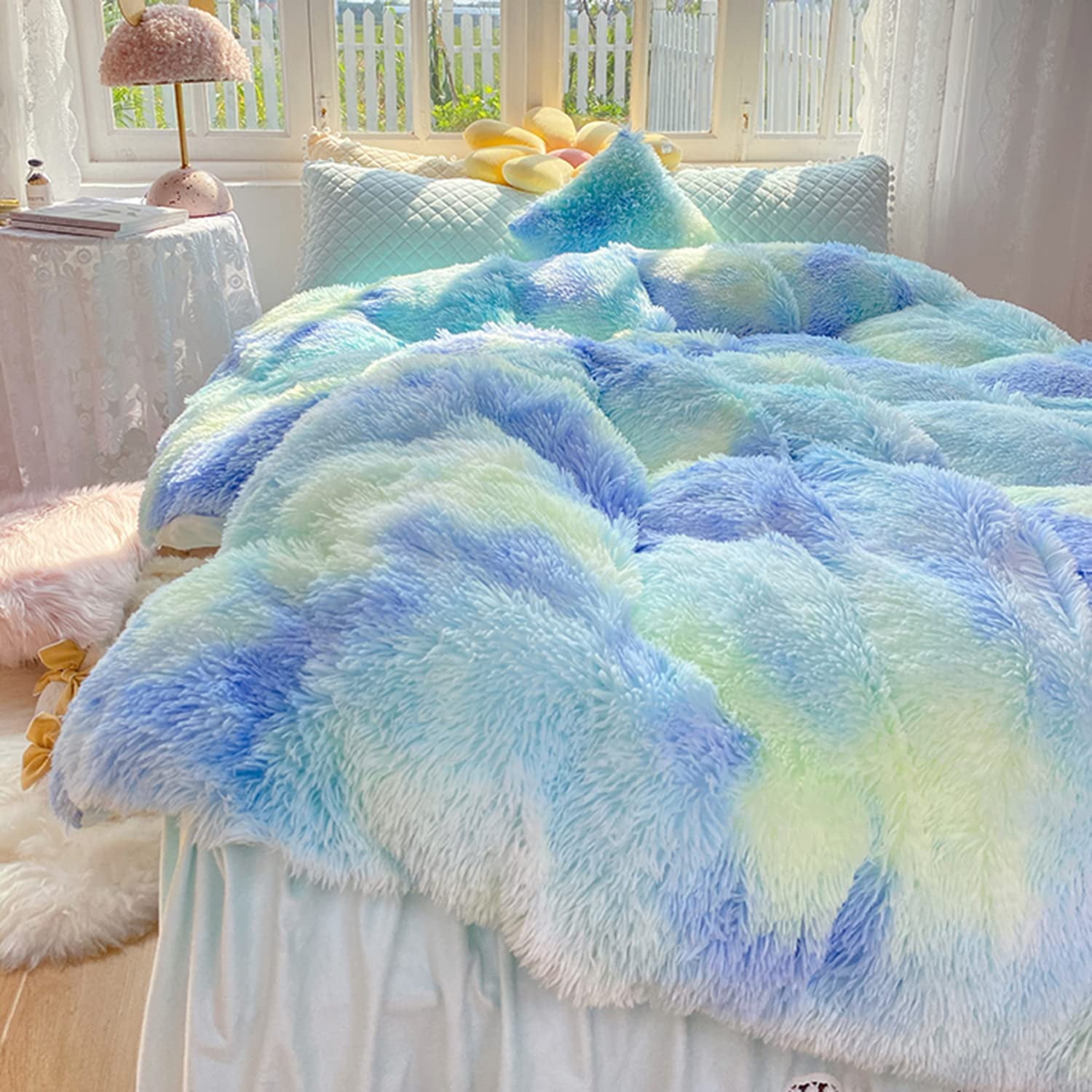 KESHENGDA Shaggy Bedding Comforter Set Faux Fur Flannel Furry Comforter Microfiber Long Hair