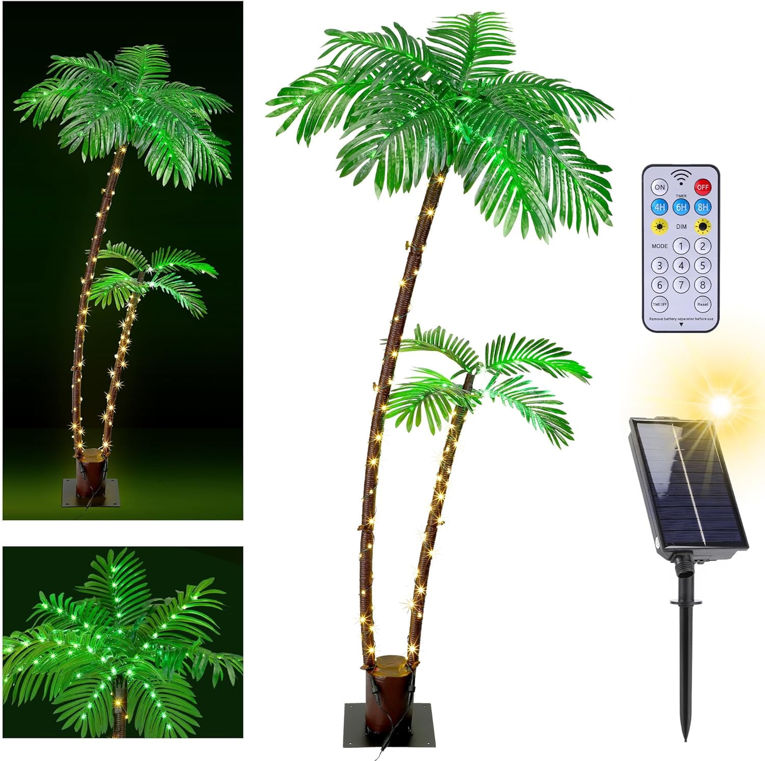 KESHENGDA Solar Lighted Palm Trees for Outside Patio 6Ft 192 LEDs, Fake Palm Tree with 8 Modes