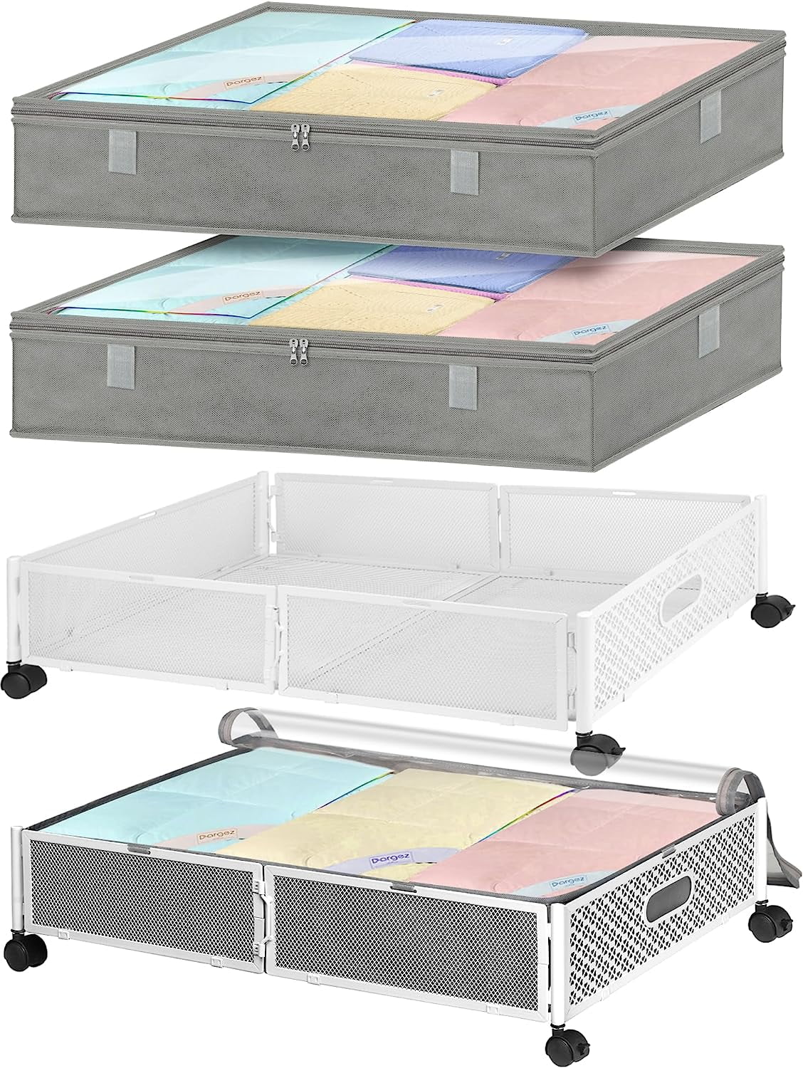 KESHENGDA Under Bed Rolling Storage & Removable Bags, Set Of 2Underbed