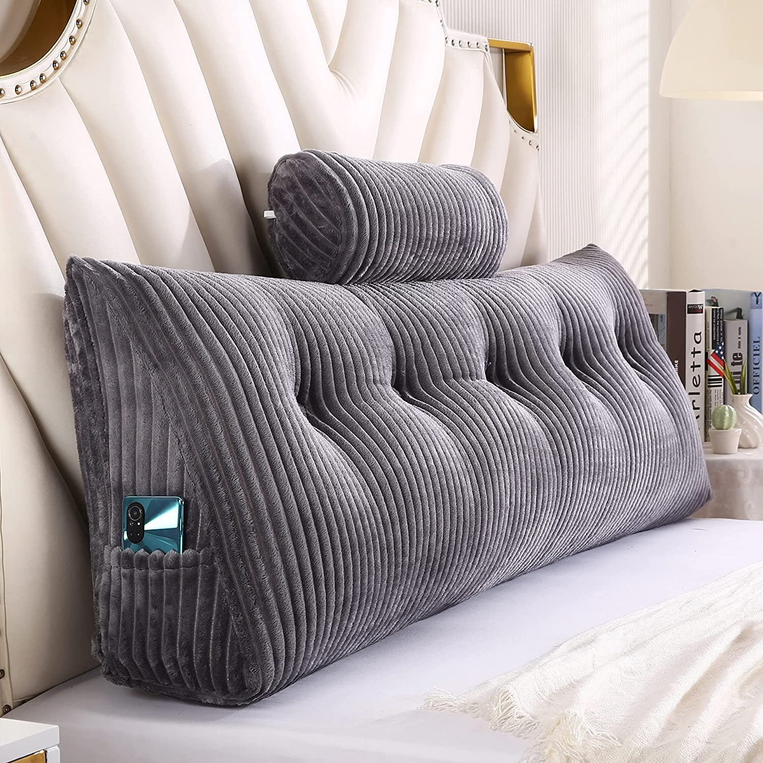 KESHENGDA Wedge Headboard Pillows + Head Roll Pillow Bed Wedge Pillow for Headboard Large