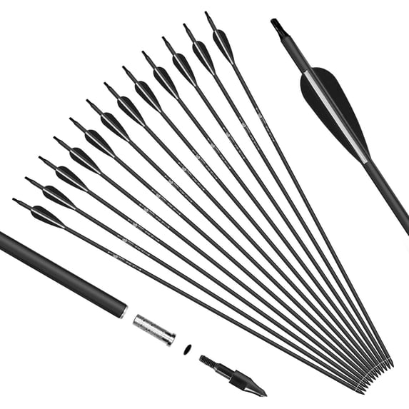 KESHES Archery Carbon Arrows for Compound & Recurve Bows - 30 inch Youth Kids and Adult Target Practice Bow Arrow - Removable Nock & Tips Points 12 Pack