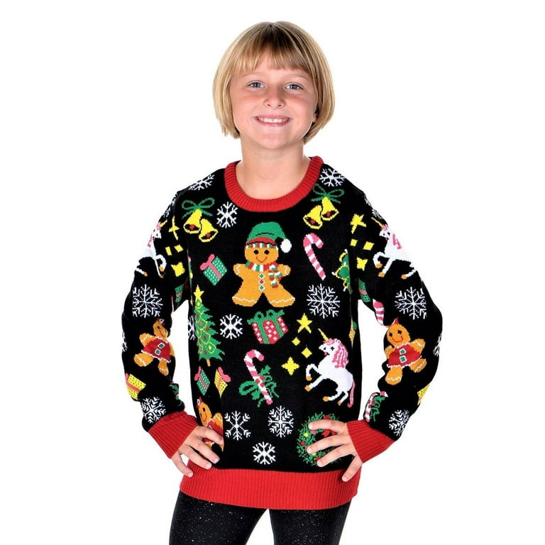 KESIS Children Gingerbread Unicorn Wreath Ugly Christmas Sweater 5 6Y