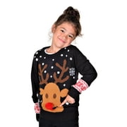 KESIS Children Rudolph With 3D Nose Ugly Christmas Pullover Sweater Black 7-8 Years