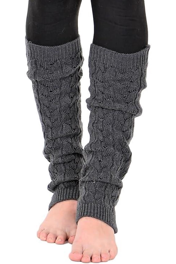 Women's Cable Knit Leg Warmers Knitted Crochet Long Socks Anthra Melange