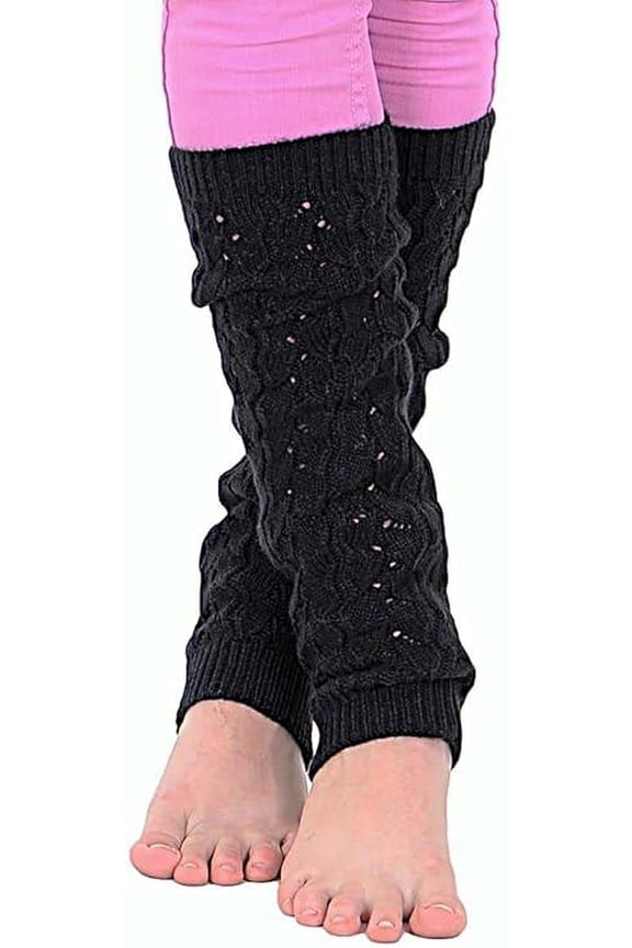 Women's Cable Knit Leg Warmers Knitted Crochet Long Socks Black
