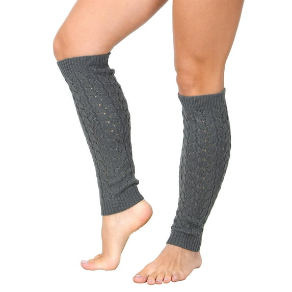 KESIS Women's Cable Knit Leg Warmers Knitted Crochet Long Socks Charcoal