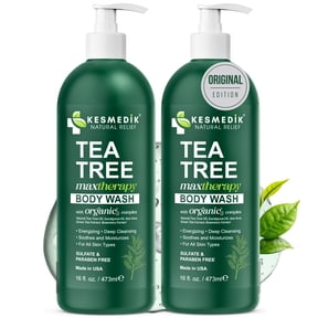 KESMEDIK Tea Tree Body Wash MaxTherapy, Itchy Skin Relief, Tea Tree Oil Soap, Soothes Jock Itch, Athlete's Foot, Ringworm, Eczema, Psoriasis & Sensitive Skin, Men & Women, 16 fl oz, 2-Pack