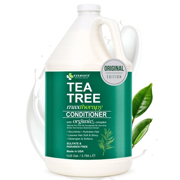 KESMEDIK Tea Tree Conditioner Refill, 128 fl oz (1 Gallon), Hydrating & Detangling, Softens Hair & Helps Reduce Flakes, Refreshes Scalp, Sulfate-Free, Professional Salon, Gym & Hotel Supplies