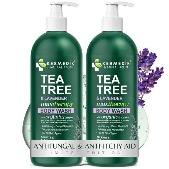 KESMEDIK Tea Tree Lavender Body Wash MaxTherapy, Itchy Skin Relief, Antifungal Defense, Fights Body Odor, Soothes Jock Itch & Athlete's Foot, Intimate Wash, Men & Women, 2-Pack, Limited Edition
