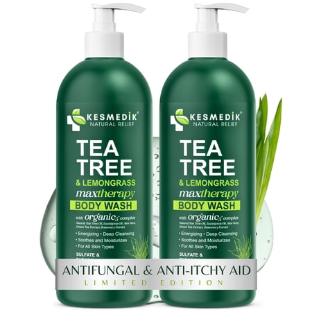 KESMEDIK Tea Tree Lemongrass Body Wash MaxTherapy, Itchy Skin Relief, Antifungal Defense, Fights Body Odor, Soothes Jock Itch & Athlete's Foot, Intimate Wash, Men & Women, 2-Pack, Limited Edition