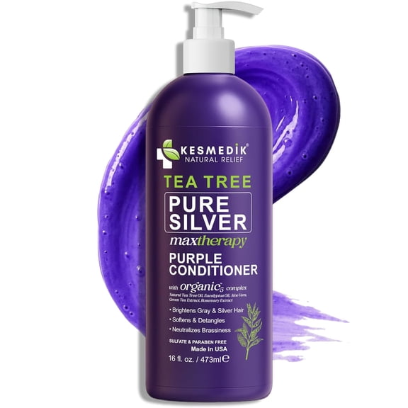KESMEDIK Tea Tree Purple Conditioner, Anti-Brass Toner for Blonde, Silver & Gray Hair, Softens, Repairs Damaged Hair & Salon-Grade Hair Toner Conditioner, 16 fl oz