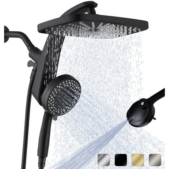 KESTE 12 Inch High Pressure Rain Shower Head with Magnetic Handheld Shower Heads, 3+8+1 Spray Setting, Detachable Showerheads with 60" Hose for Bathroom, Black