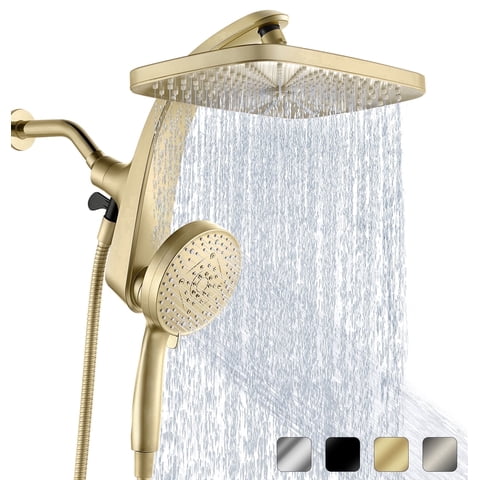 KESTE 12 Inch High Pressure Rainfall Shower Head with Handheld Combo, 3+8+1 Spray Setting, Built-in Magnetic Docking, 360° Adjustable Showerhead for Bathroom,Gold