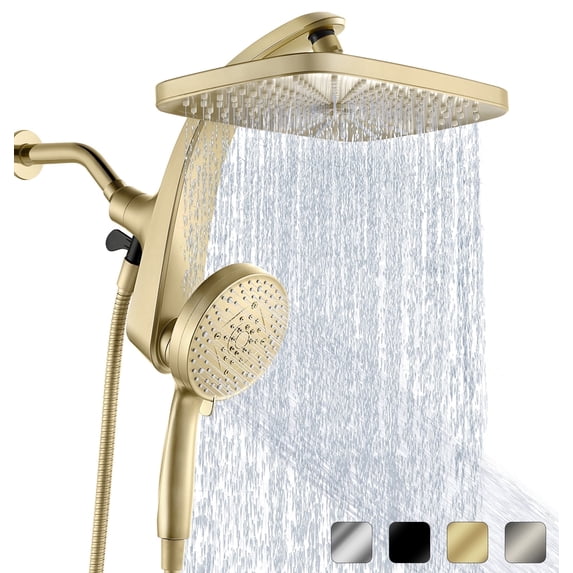 KESTE 12 Inch High Pressure Rainfall Shower Head with Handheld Combo, 3+8+1 Spray Setting, Built-in Magnetic Docking, 360° Adjustable Showerhead for Bathroom,Gold