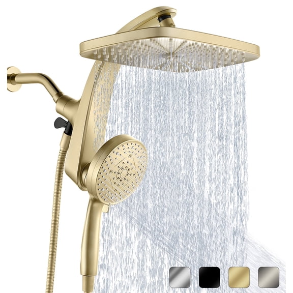 KESTE 12 Inch High Pressure Rainfall Shower Head with Handheld Combo, 3+8+1 Spray Setting, Built-in Magnetic Docking, 360° Adjustable Showerhead for Bathroom,Gold