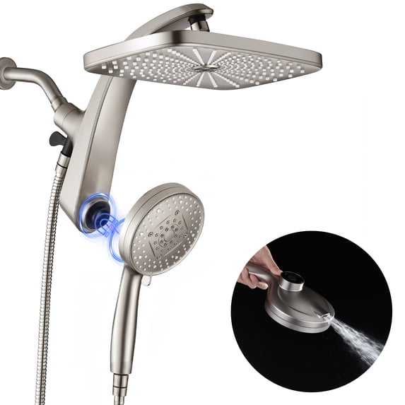 KESTE Shower Head with Handheld Combo, 12 Inch High Pressure Rain Showerheads with 9 Modes Handheld Shower, Magnetic Docking, Detachable Dual Shower Heads with 60’’ Hose, Nickel